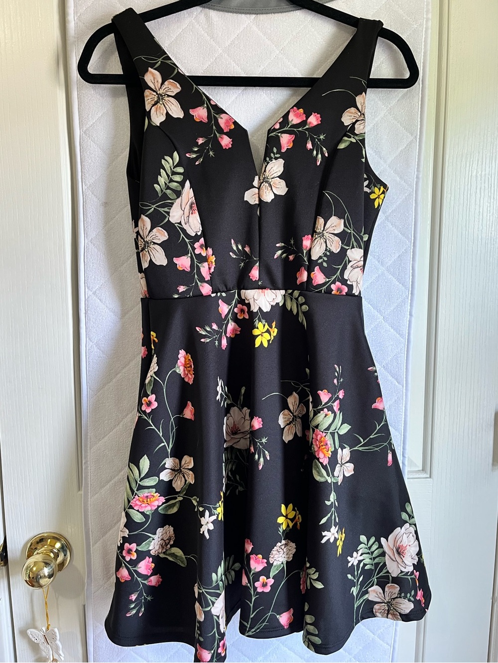 Altar’d State Black Floral V-Neck Fit & Flare Dress